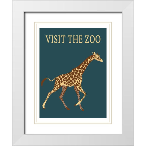Giraffe Zoo White Modern Wood Framed Art Print with Double Matting by Vintage Travel Posters