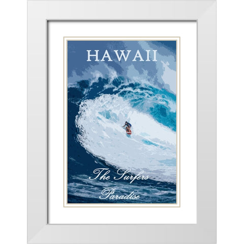 Hawaii Surfer Poster White Modern Wood Framed Art Print with Double Matting by Vintage Travel Posters