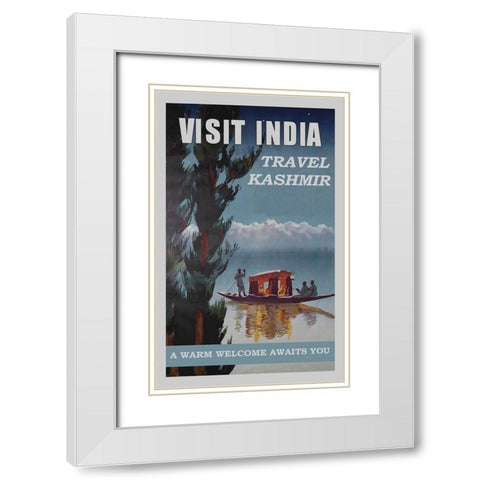 India Kashmir White Modern Wood Framed Art Print with Double Matting by Vintage Travel Posters