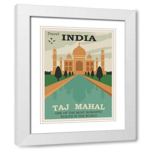 India Taj Mahal Travel Poster White Modern Wood Framed Art Print with Double Matting by Vintage Travel Posters