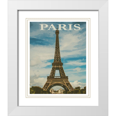 Paris France Travel Poster White Modern Wood Framed Art Print with Double Matting by Vintage Travel Posters