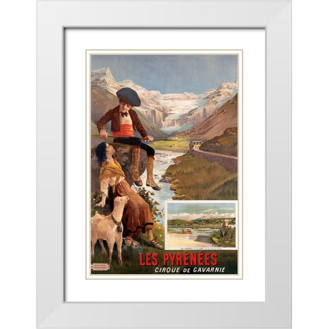 Pyrenees Travel Poster Vintage White Modern Wood Framed Art Print with Double Matting by Vintage Travel Posters