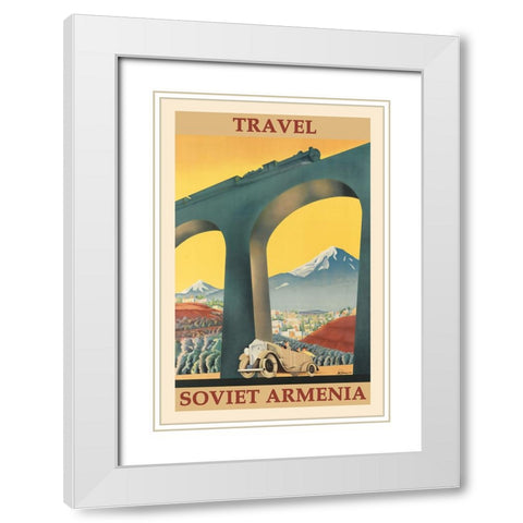 Soviet Armenia White Modern Wood Framed Art Print with Double Matting by Vintage Travel Posters