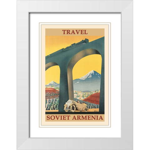 Soviet Armenia White Modern Wood Framed Art Print with Double Matting by Vintage Travel Posters