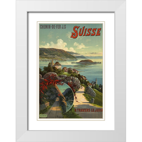 Switzerland Travel White Modern Wood Framed Art Print with Double Matting by Vintage Travel Posters