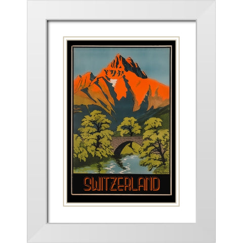 Switzerland Vintage Travel Poster White Modern Wood Framed Art Print with Double Matting by Vintage Travel Posters