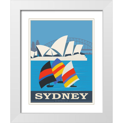 Sydney Australia Travel Poster White Modern Wood Framed Art Print with Double Matting by Vintage Travel Posters