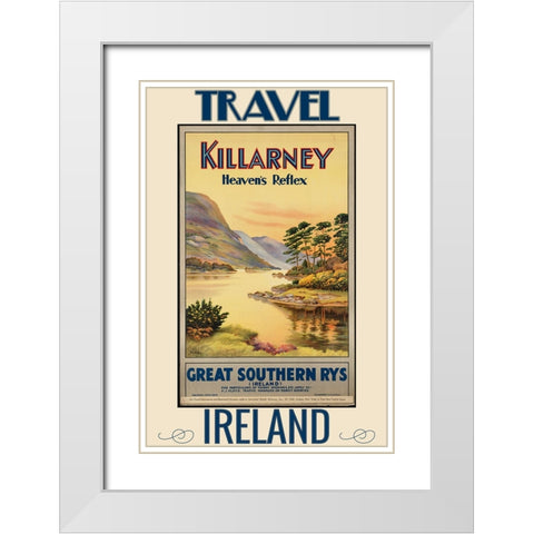Ireland Killarny Travel Poster White Modern Wood Framed Art Print with Double Matting by Vintage Travel Posters