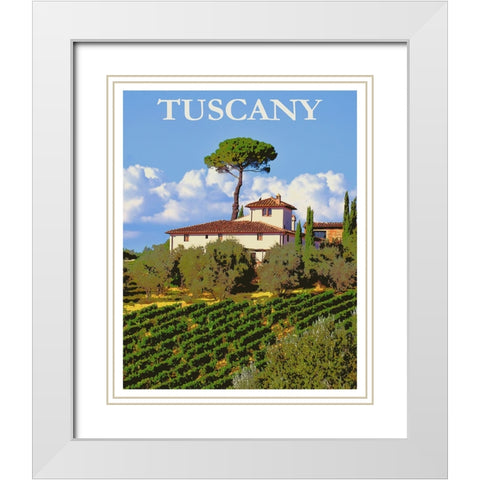 Tuscany Italy Poster White Modern Wood Framed Art Print with Double Matting by Vintage Travel Posters