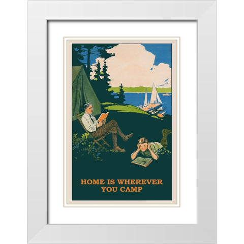 Vintage Camping Poster White Modern Wood Framed Art Print with Double Matting by Vintage Travel Posters