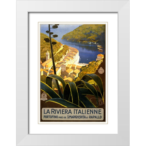La Riviera Italienne Italian Travel Poster White Modern Wood Framed Art Print with Double Matting by Vintage Travel Posters