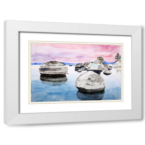 Speedboat Beach, Lake Tahoe White Modern Wood Framed Art Print with Double Matting by Derr, Wynn