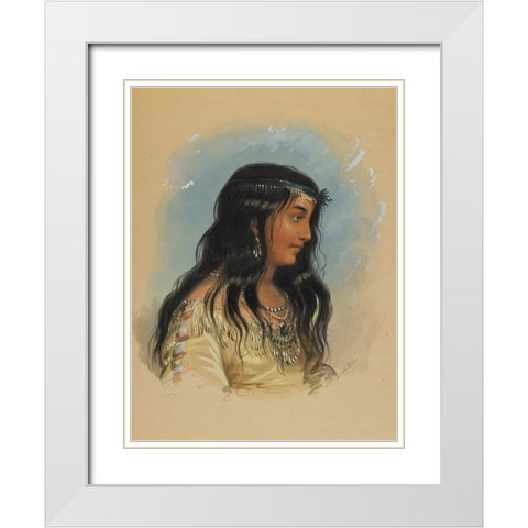 A Young Woman of the Flat Head Tribe White Modern Wood Framed Art Print with Double Matting by Miller, Alfred Jacob