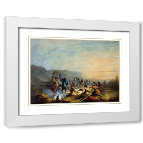 Breakfast at Sunrise White Modern Wood Framed Art Print with Double Matting by Miller, Alfred Jacob