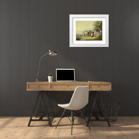 Camp Scene, Sioux White Modern Wood Framed Art Print with Double Matting by Miller, Alfred Jacob