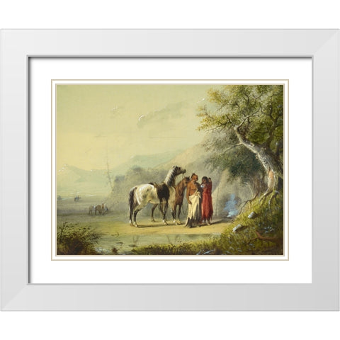 Camp Scene, Sioux White Modern Wood Framed Art Print with Double Matting by Miller, Alfred Jacob