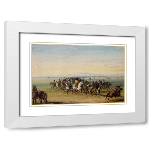 Caravan en Route White Modern Wood Framed Art Print with Double Matting by Miller, Alfred Jacob
