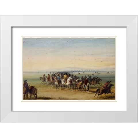 Caravan en Route White Modern Wood Framed Art Print with Double Matting by Miller, Alfred Jacob