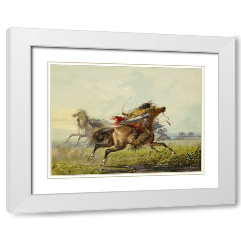 Dodging an Arrow White Modern Wood Framed Art Print with Double Matting by Miller, Alfred Jacob