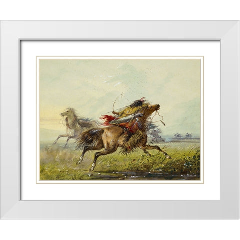 Dodging an Arrow White Modern Wood Framed Art Print with Double Matting by Miller, Alfred Jacob