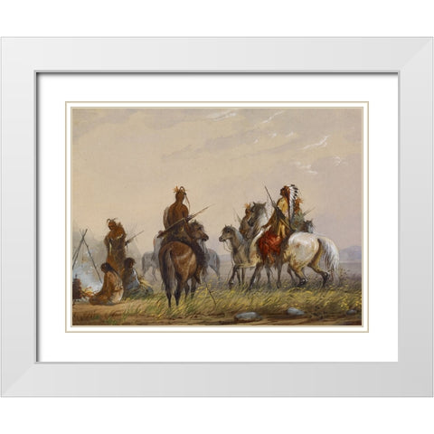 Expedition to Capture Wild Horses White Modern Wood Framed Art Print with Double Matting by Miller, Alfred Jacob