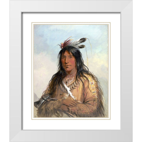 Head of Matau Tathonca, Bull Bear, an Ogillalah White Modern Wood Framed Art Print with Double Matting by Miller, Alfred Jacob