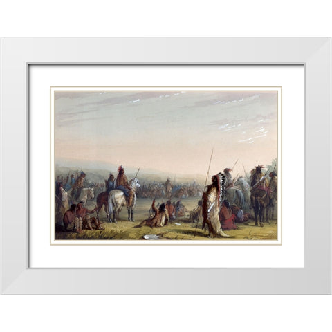 Indian Council White Modern Wood Framed Art Print with Double Matting by Miller, Alfred Jacob