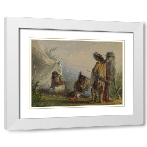Indian Courtship White Modern Wood Framed Art Print with Double Matting by Miller, Alfred Jacob