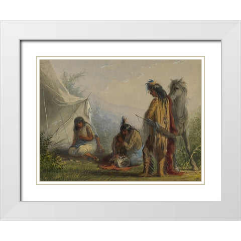 Indian Courtship White Modern Wood Framed Art Print with Double Matting by Miller, Alfred Jacob