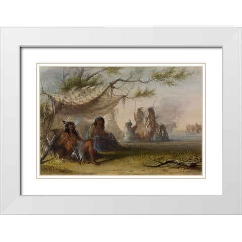 Indian Encampment White Modern Wood Framed Art Print with Double Matting by Miller, Alfred Jacob