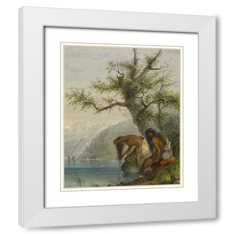 Indian Toilet White Modern Wood Framed Art Print with Double Matting by Miller, Alfred Jacob
