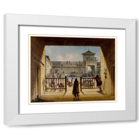 Interior of Fort Laramie White Modern Wood Framed Art Print with Double Matting by Miller, Alfred Jacob