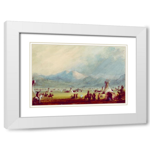 Large Encampment Nr the Cut Rocks White Modern Wood Framed Art Print with Double Matting by Miller, Alfred Jacob