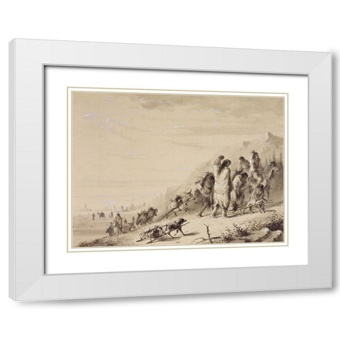 Pawnee Indians Migrating White Modern Wood Framed Art Print with Double Matting by Miller, Alfred Jacob