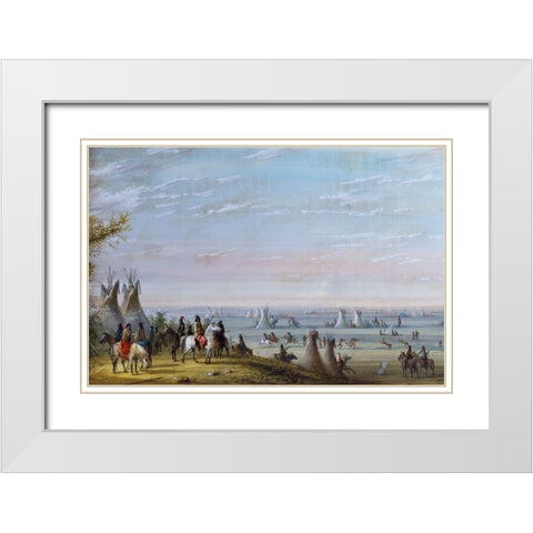 Rendezvous White Modern Wood Framed Art Print with Double Matting by Miller, Alfred Jacob