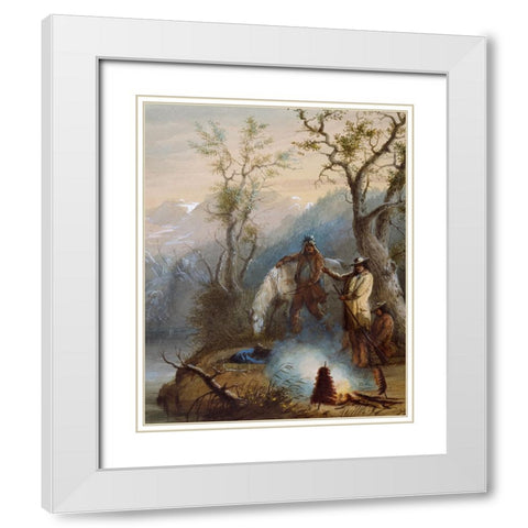 Roasting the Hump Rib White Modern Wood Framed Art Print with Double Matting by Miller, Alfred Jacob