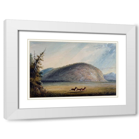 Rock of Independence White Modern Wood Framed Art Print with Double Matting by Miller, Alfred Jacob