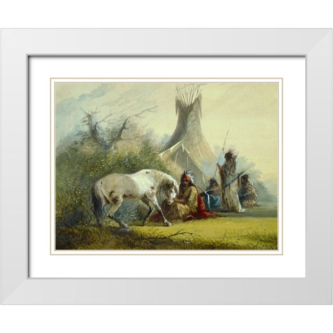 Shoshone Indian and his Pet Horse White Modern Wood Framed Art Print with Double Matting by Miller, Alfred Jacob