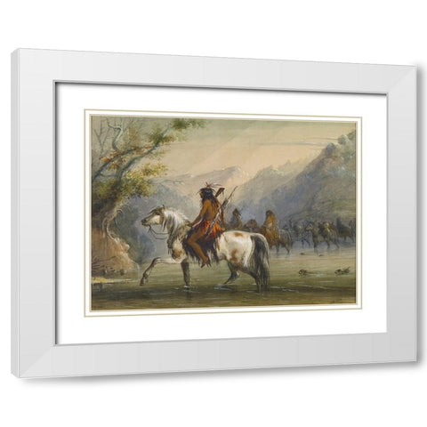 Fording a River White Modern Wood Framed Art Print with Double Matting by Miller, Alfred Jacob