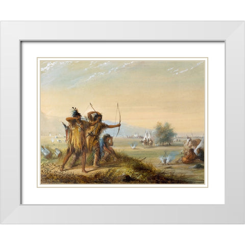 Testing Bows White Modern Wood Framed Art Print with Double Matting by Miller, Alfred Jacob