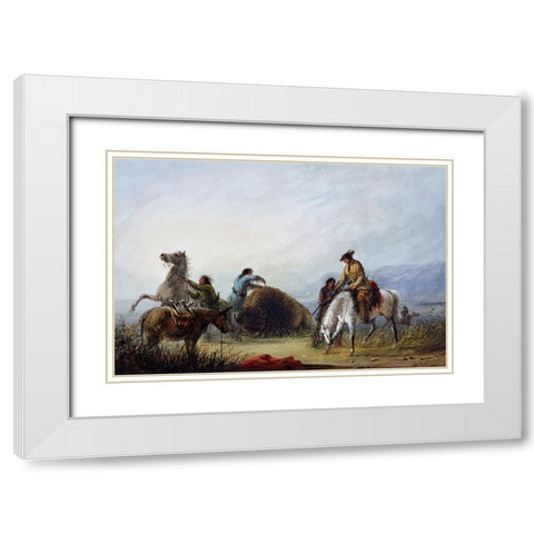 Taking the Hump Rib White Modern Wood Framed Art Print with Double Matting by Miller, Alfred Jacob