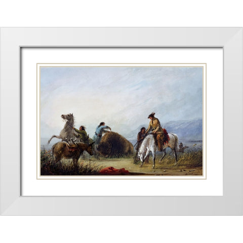 Taking the Hump Rib White Modern Wood Framed Art Print with Double Matting by Miller, Alfred Jacob