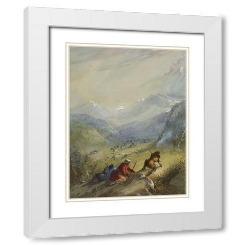 Mountain Sheep White Modern Wood Framed Art Print with Double Matting by Miller, Alfred Jacob