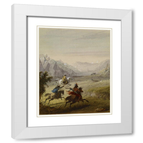 The Grizzly Bear Hunt White Modern Wood Framed Art Print with Double Matting by Miller, Alfred Jacob