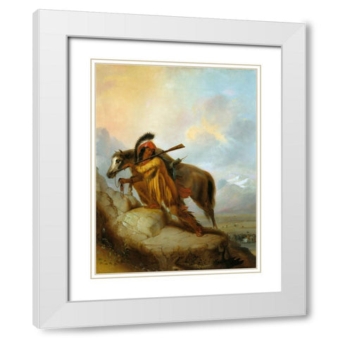 The Scalplock White Modern Wood Framed Art Print with Double Matting by Miller, Alfred Jacob