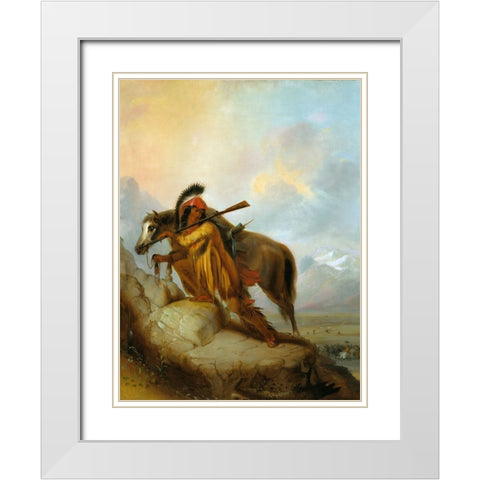The Scalplock White Modern Wood Framed Art Print with Double Matting by Miller, Alfred Jacob