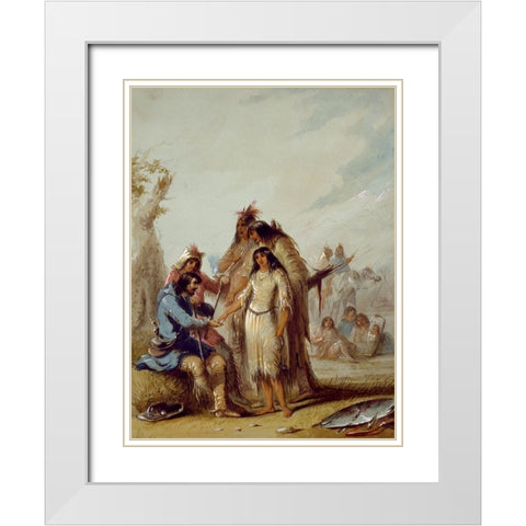 The Trappers Bride White Modern Wood Framed Art Print with Double Matting by Miller, Alfred Jacob