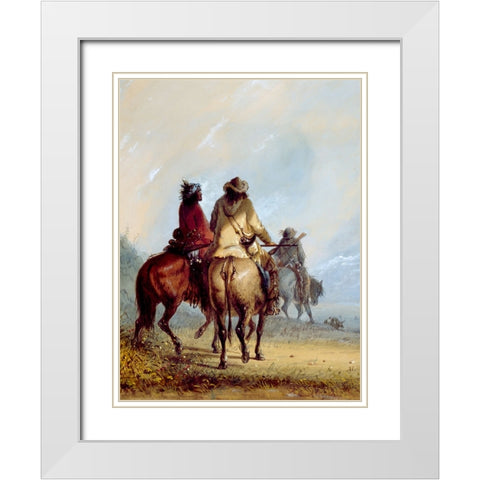 Trappers Starting for the Beaver Hunt White Modern Wood Framed Art Print with Double Matting by Miller, Alfred Jacob