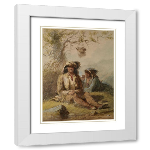 Trappers White Modern Wood Framed Art Print with Double Matting by Miller, Alfred Jacob