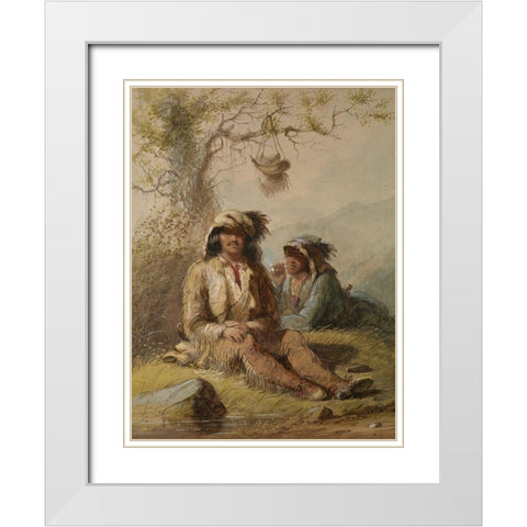 Trappers White Modern Wood Framed Art Print with Double Matting by Miller, Alfred Jacob